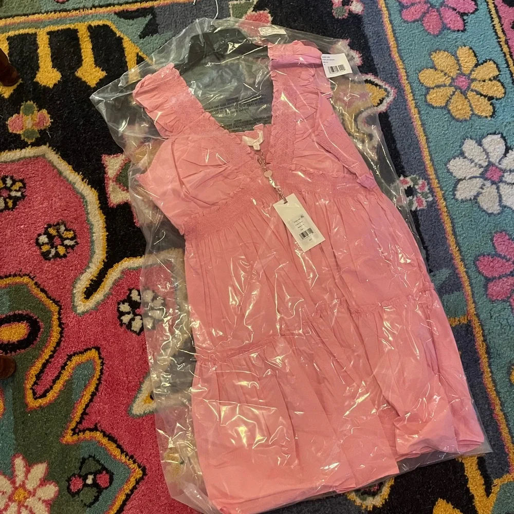 LoveShackFancy Poplar Mini Dress Melon Kiss Pink - Picture 6 of 7